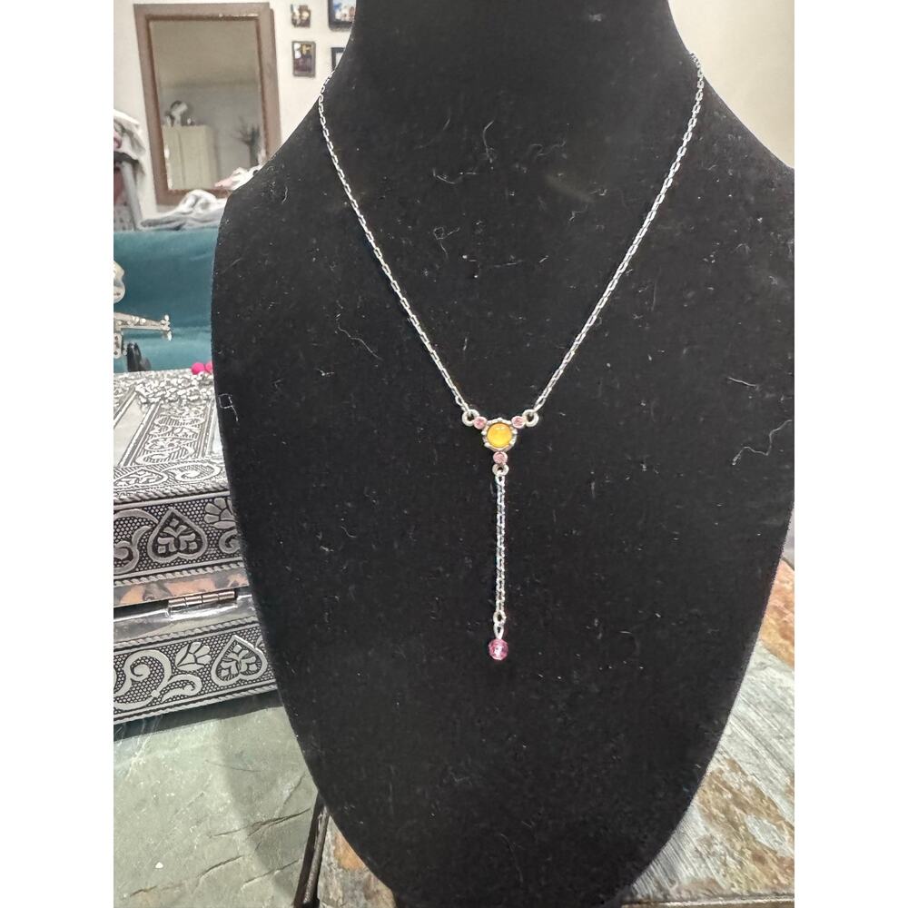 1928 Jewelry Choker Y-Drop Necklace – Pink Crystal Detail